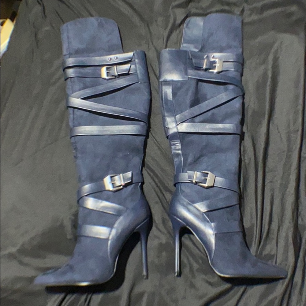 Size 12 Navy blue over the knee evening wear boots